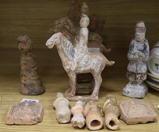 A group of Chinese small pottery figures, Tang dynasty or later